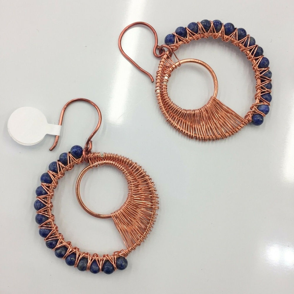Lapis Lazuli Moon Phase Earrings - Copper Handmade